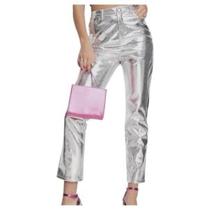 4th + Reckless Metallic Silver Pants M Philo Trouser Faux Snake‎ Skin Straight